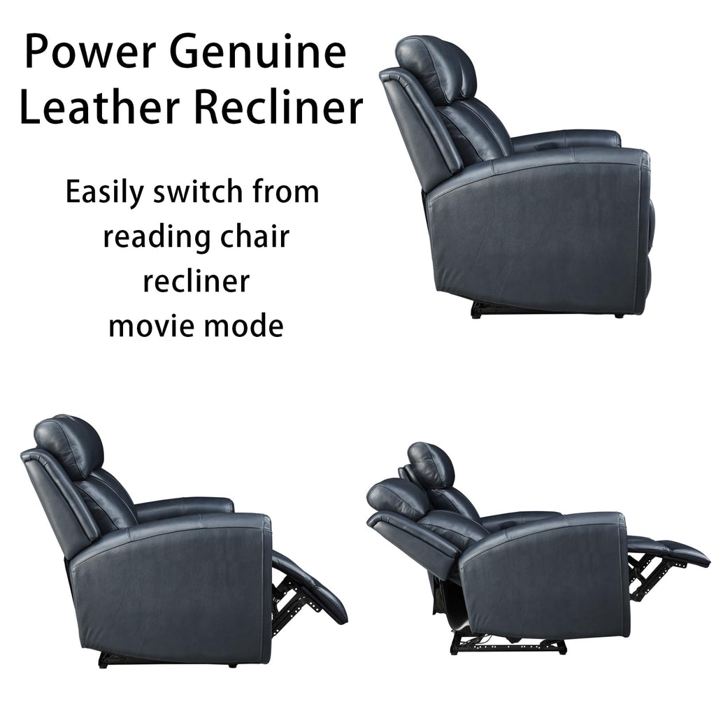 Brown Top Grain Leather Power Recliner Sofa Couch Set with USB Port.