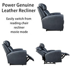 Brown Top Grain Leather Power Recliner Sofa Couch Set with USB Port.