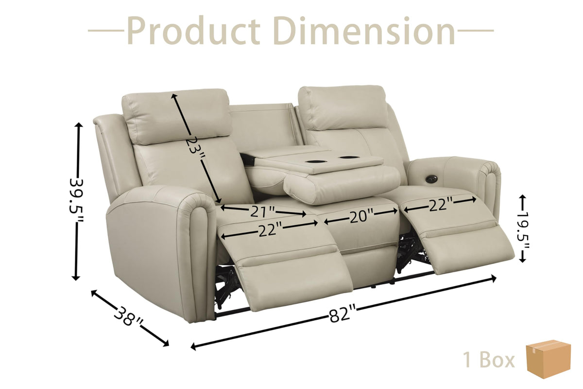Brown Top Grain Leather Power Recliner Sofa Couch Set with USB Port.