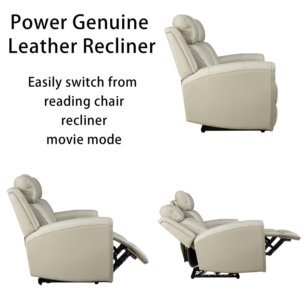 Brown Top Grain Leather Power Recliner Sofa Couch Set with USB Port.