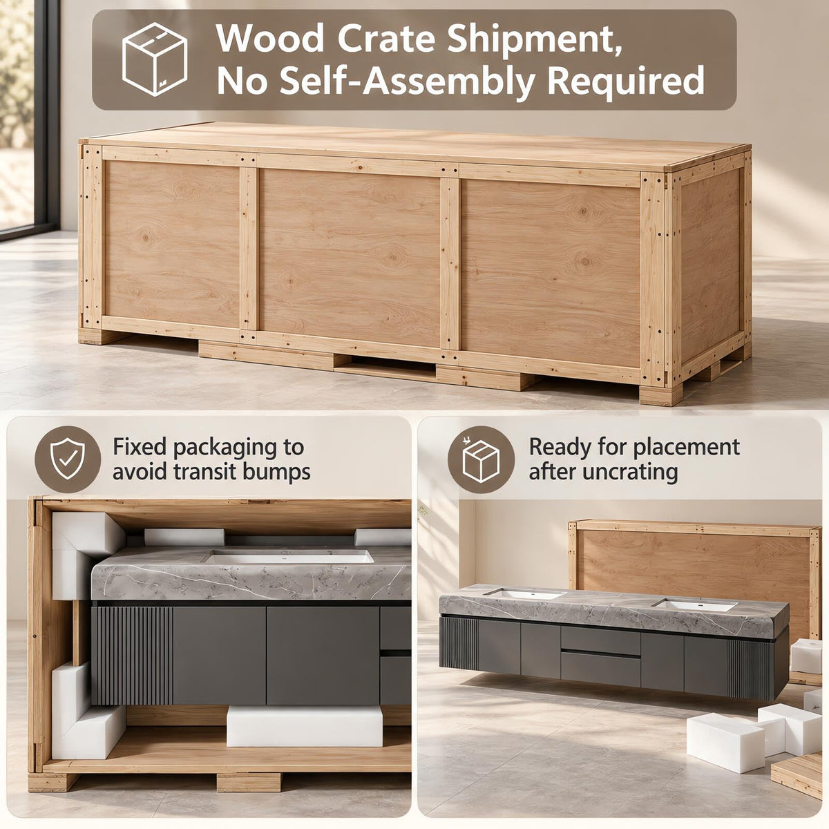 Modern Bathroom Vanity with Double Sink Hidden Handle(88in)