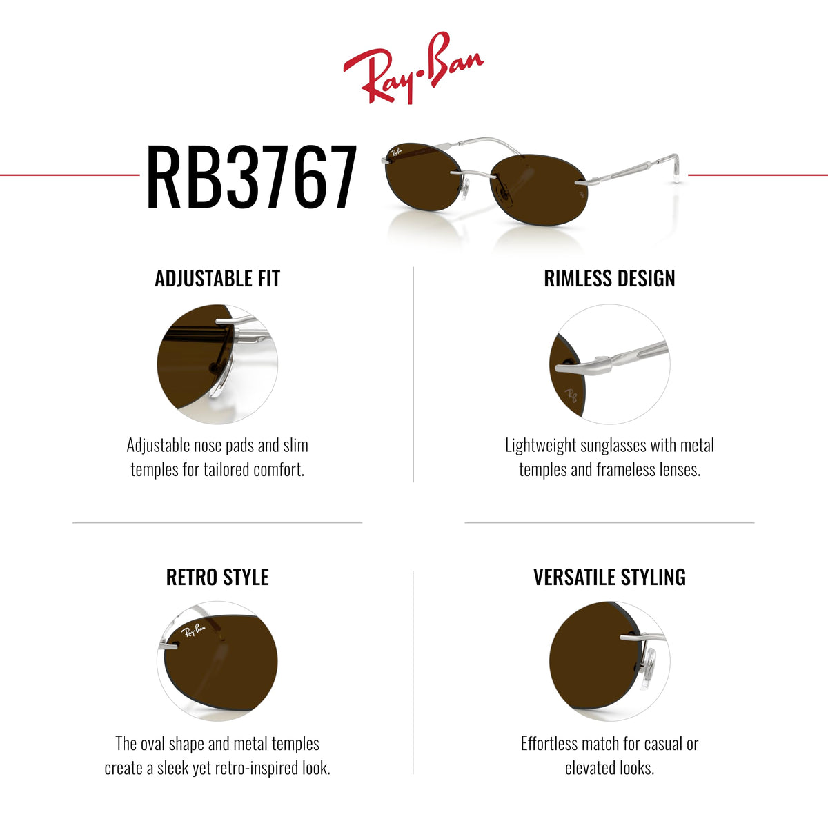 Ray-Ban Rb3767 Oval Sunglasses for Men for Women