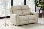Brown Top Grain Leather Power Recliner Sofa Couch Set with USB Port.