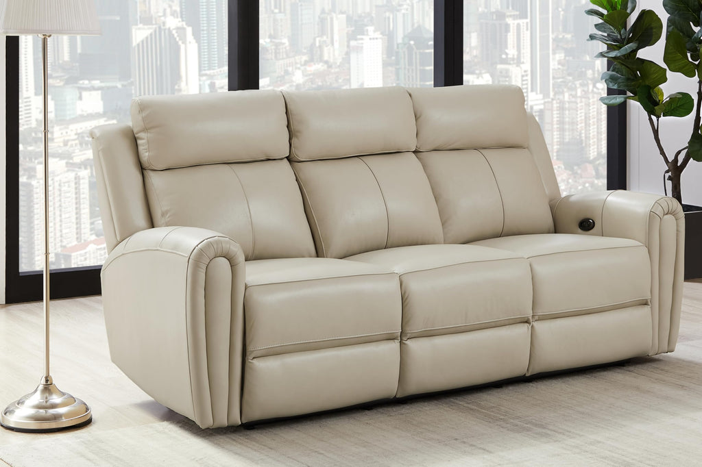 Brown Top Grain Leather Power Recliner Sofa Couch Set with USB Port.