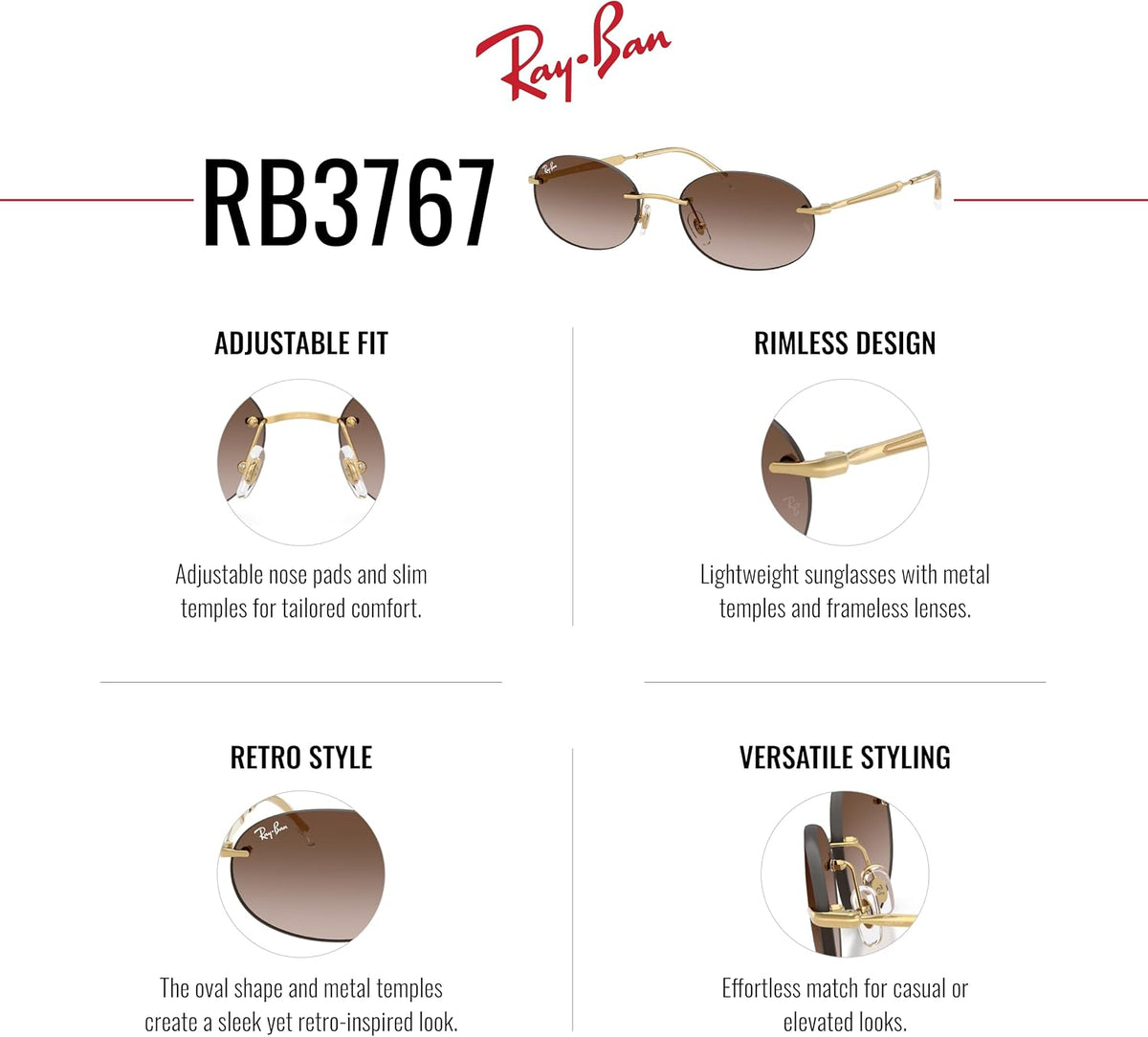 Ray-Ban Rb3767 Oval Sunglasses for Men for Women