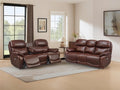 Brown Top Grain Leather Power Recliner Sofa Couch Set with USB Port.