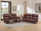 Brown Top Grain Leather Power Recliner Sofa Couch Set with USB Port.