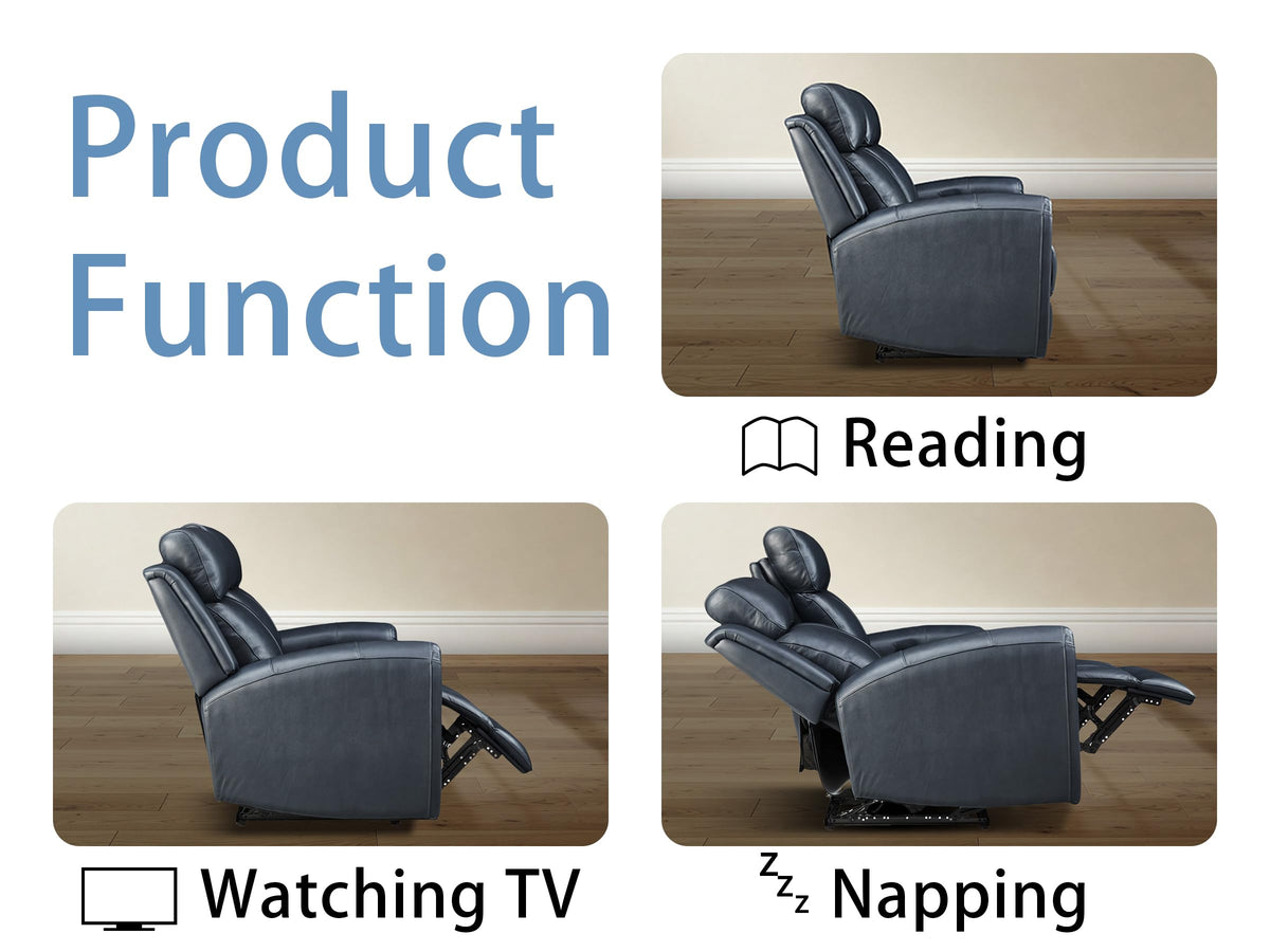 Brown Top Grain Leather Power Recliner Sofa Couch Set with USB Port.