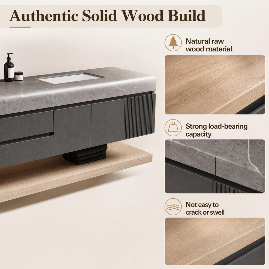 Modern Bathroom Vanity with Double Sink Hidden Handle(88in)