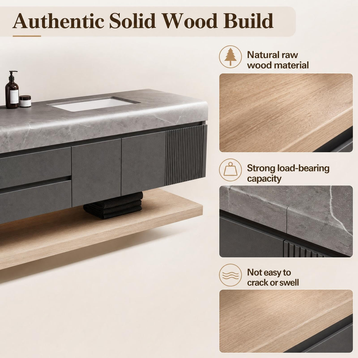 Modern Bathroom Vanity with Double Sink Hidden Handle(88in)