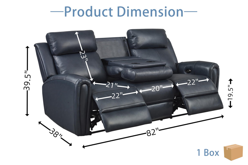 Brown Top Grain Leather Power Recliner Sofa Couch Set with USB Port.