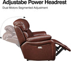 Brown Top Grain Leather Power Recliner Sofa Couch Set with USB Port.