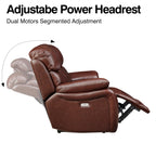 Brown Top Grain Leather Power Recliner Sofa Couch Set with USB Port.