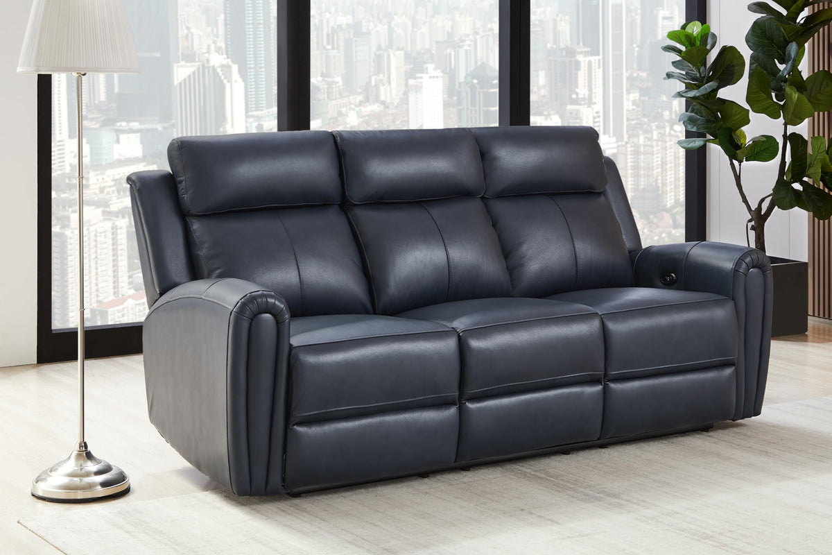 Brown Top Grain Leather Power Recliner Sofa Couch Set with USB Port.