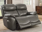Brown Top Grain Leather Power Recliner Sofa Couch Set with USB Port.