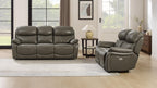 Brown Top Grain Leather Power Recliner Sofa Couch Set with USB Port.