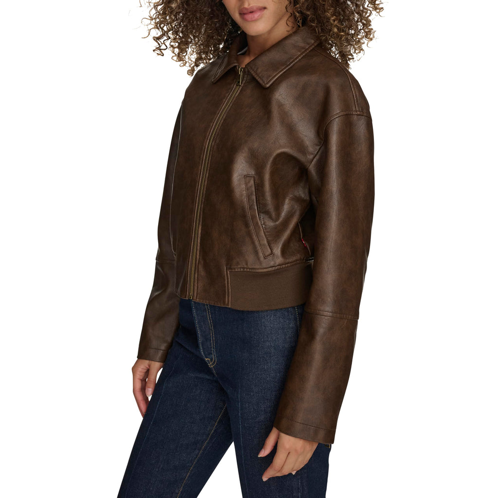Levi's Women's Faux Leather Bomber With Laydown Collar