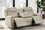 Brown Top Grain Leather Power Recliner Sofa Couch Set with USB Port.