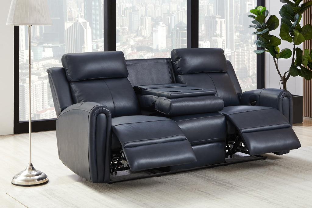 Brown Top Grain Leather Power Recliner Sofa Couch Set with USB Port.