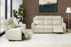 Brown Top Grain Leather Power Recliner Sofa Couch Set with USB Port.