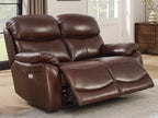 Brown Top Grain Leather Power Recliner Sofa Couch Set with USB Port.
