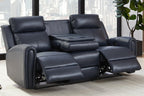 Brown Top Grain Leather Power Recliner Sofa Couch Set with USB Port.