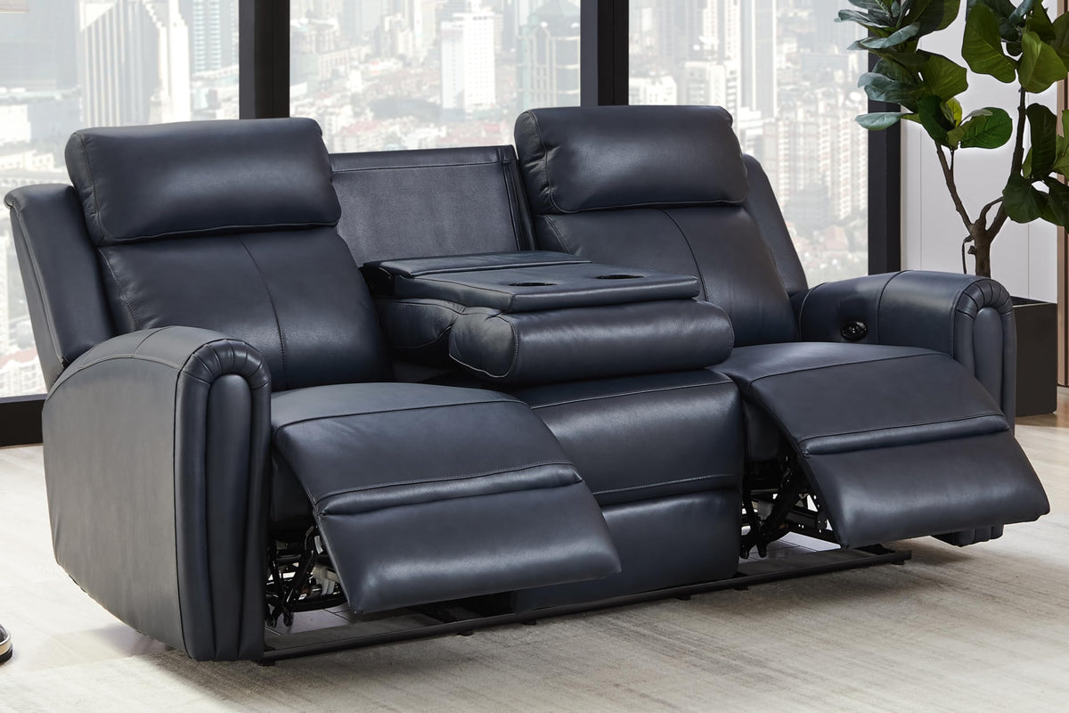 Brown Top Grain Leather Power Recliner Sofa Couch Set with USB Port.