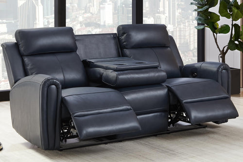 Brown Top Grain Leather Power Recliner Sofa Couch Set with USB Port.