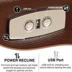 Brown Top Grain Leather Power Recliner Sofa Couch Set with USB Port.