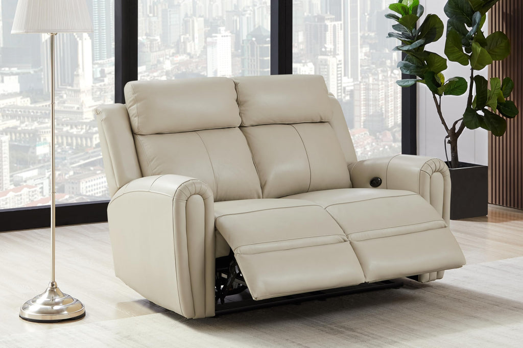 Brown Top Grain Leather Power Recliner Sofa Couch Set with USB Port.