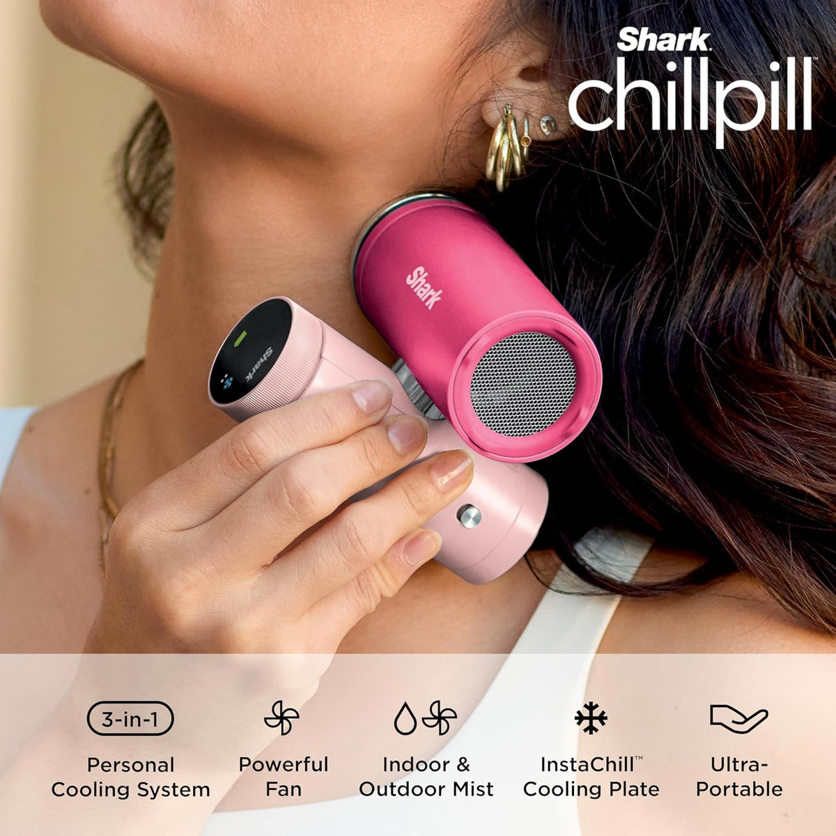 Shark ChillPill 3-in-1 Fan, Mist and Cooling Plate, Iced Latte, FA022BR