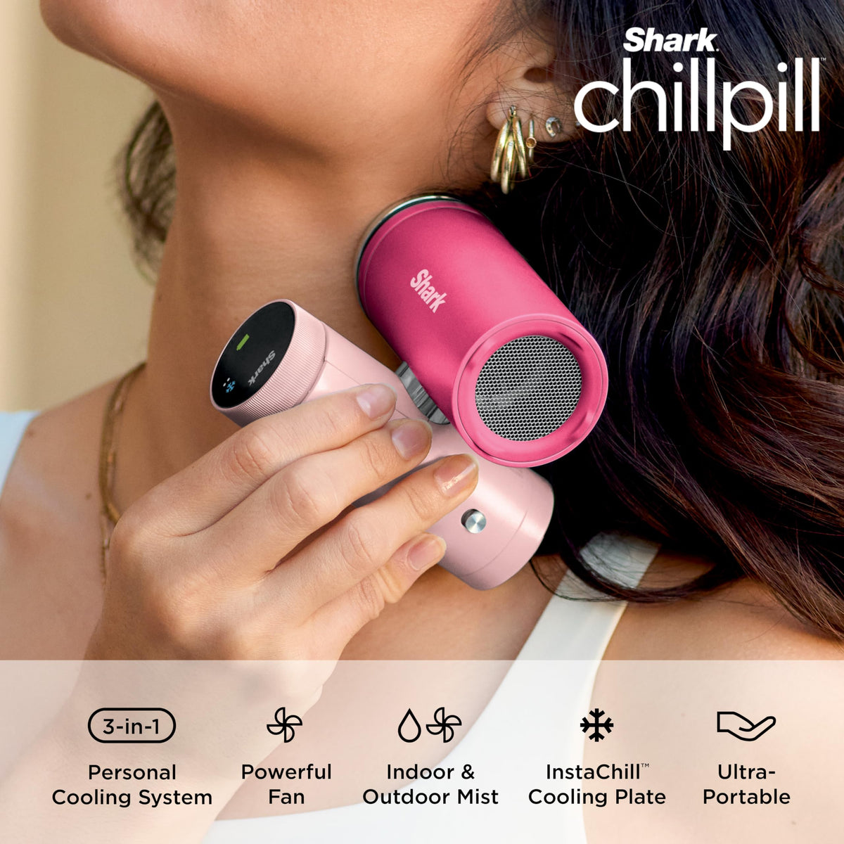 Shark ChillPill 3-in-1 Fan, Mist and Cooling Plate, Iced Latte, FA022BR
