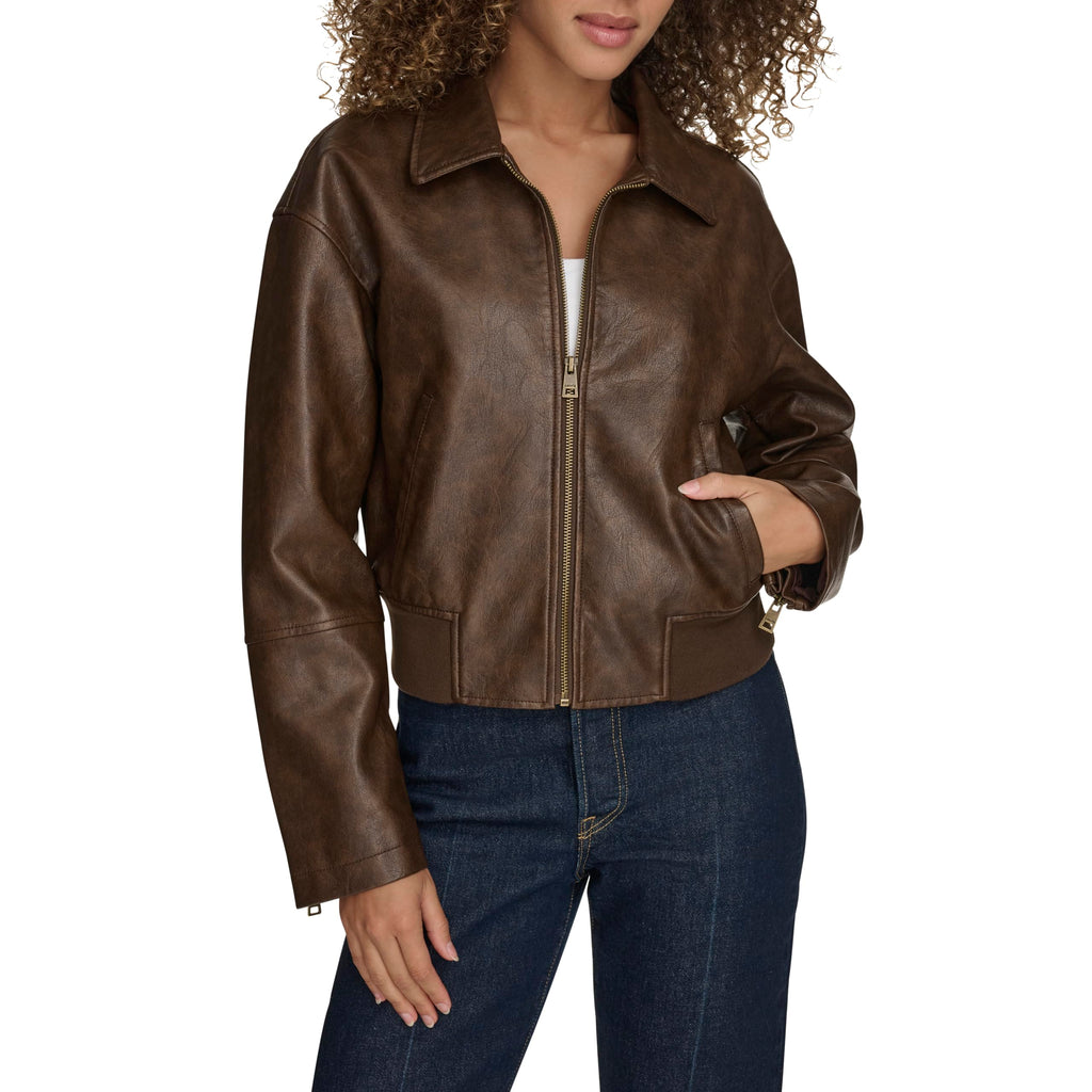 Levi's Women's Faux Leather Bomber With Laydown Collar