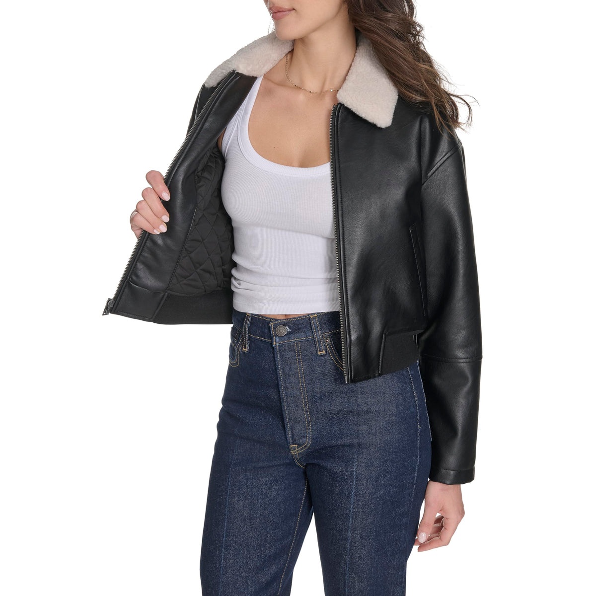 Levi's Women's Faux Leather Bomber With Laydown Collar