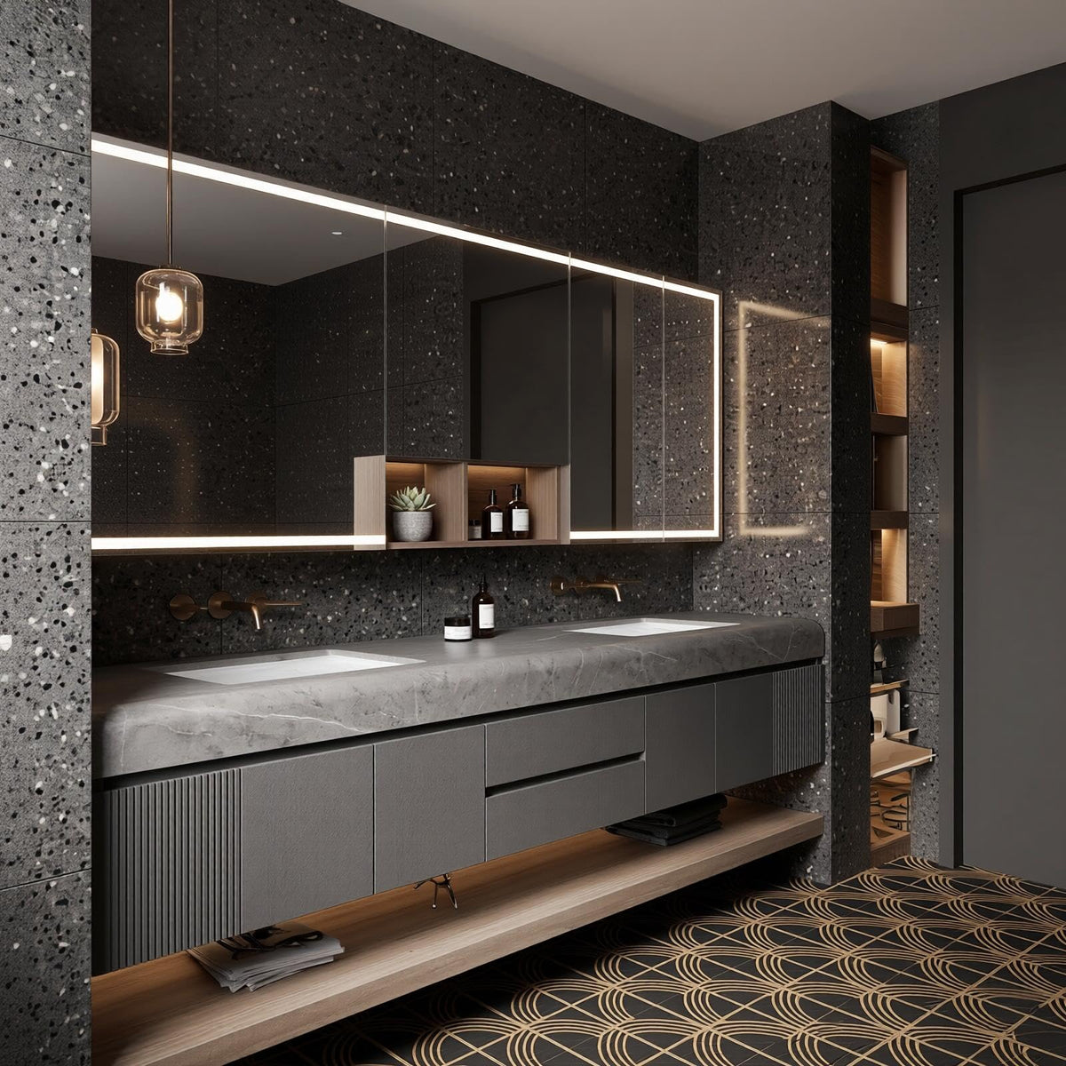 Modern Bathroom Vanity with Double Sink Hidden Handle(88in)