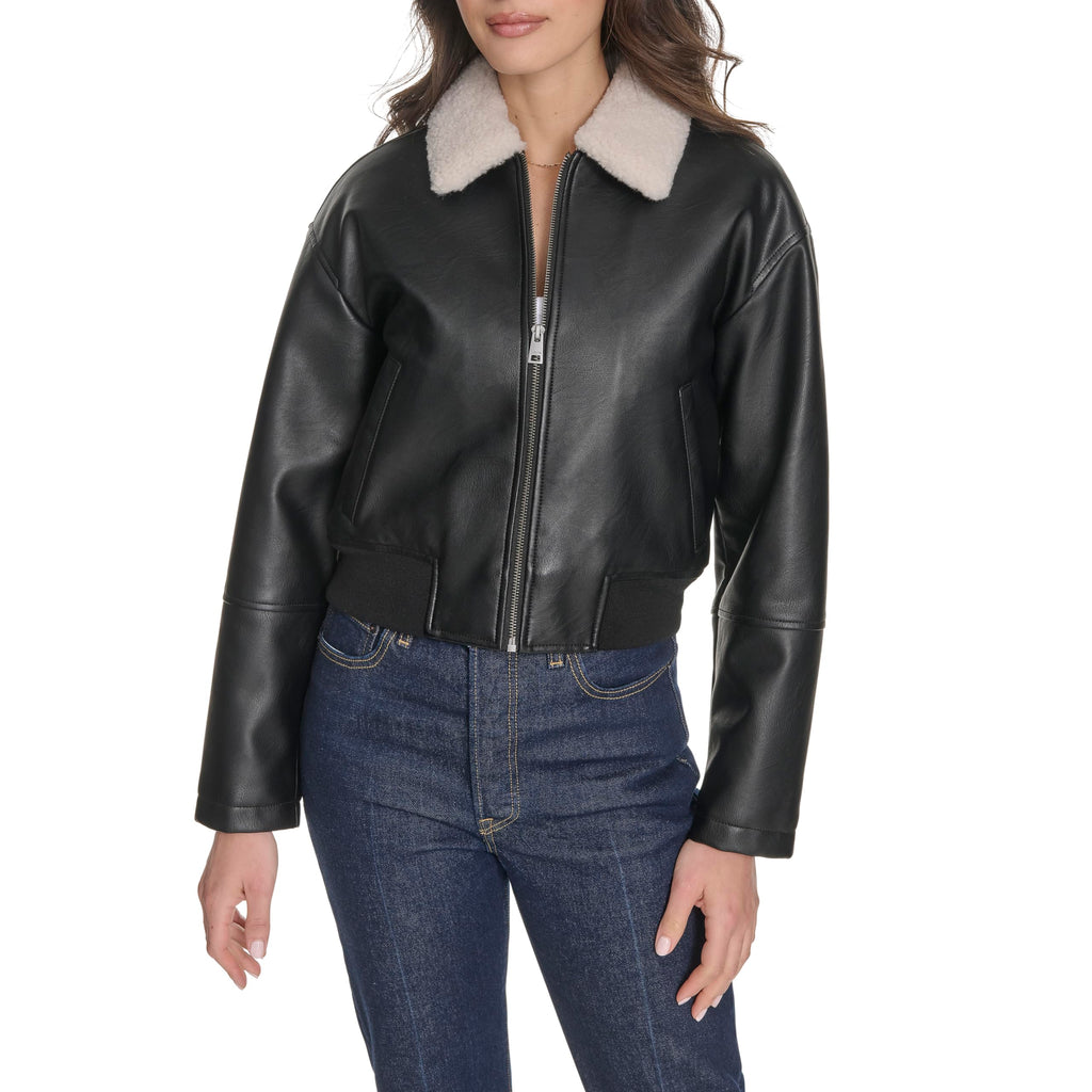 Levi's Women's Faux Leather Bomber With Laydown Collar
