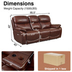 Brown Top Grain Leather Power Recliner Sofa Couch Set with USB Port.