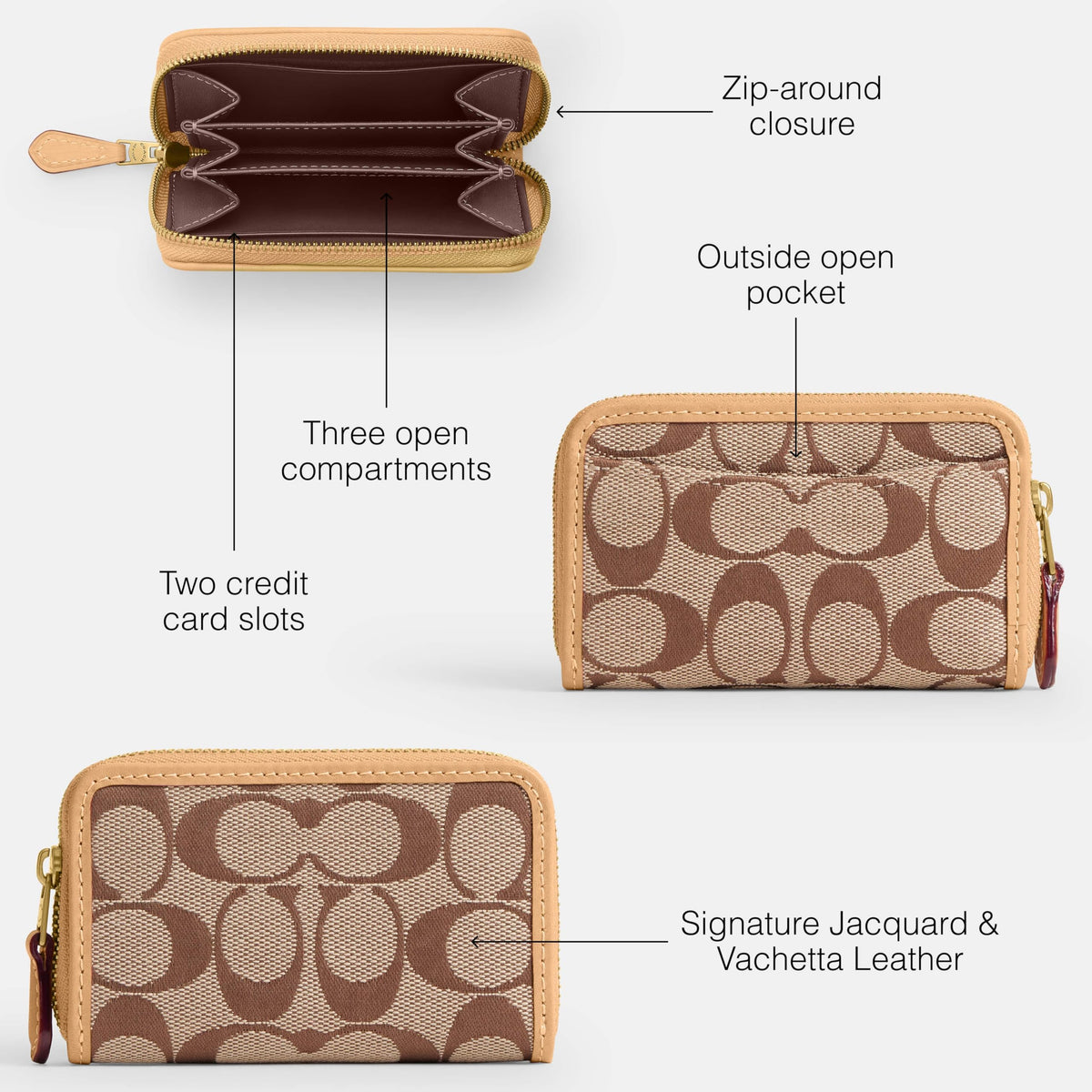 Coach Women's Crystal Signature Jacquard Essential Small Card Case, Mushroom, One Size