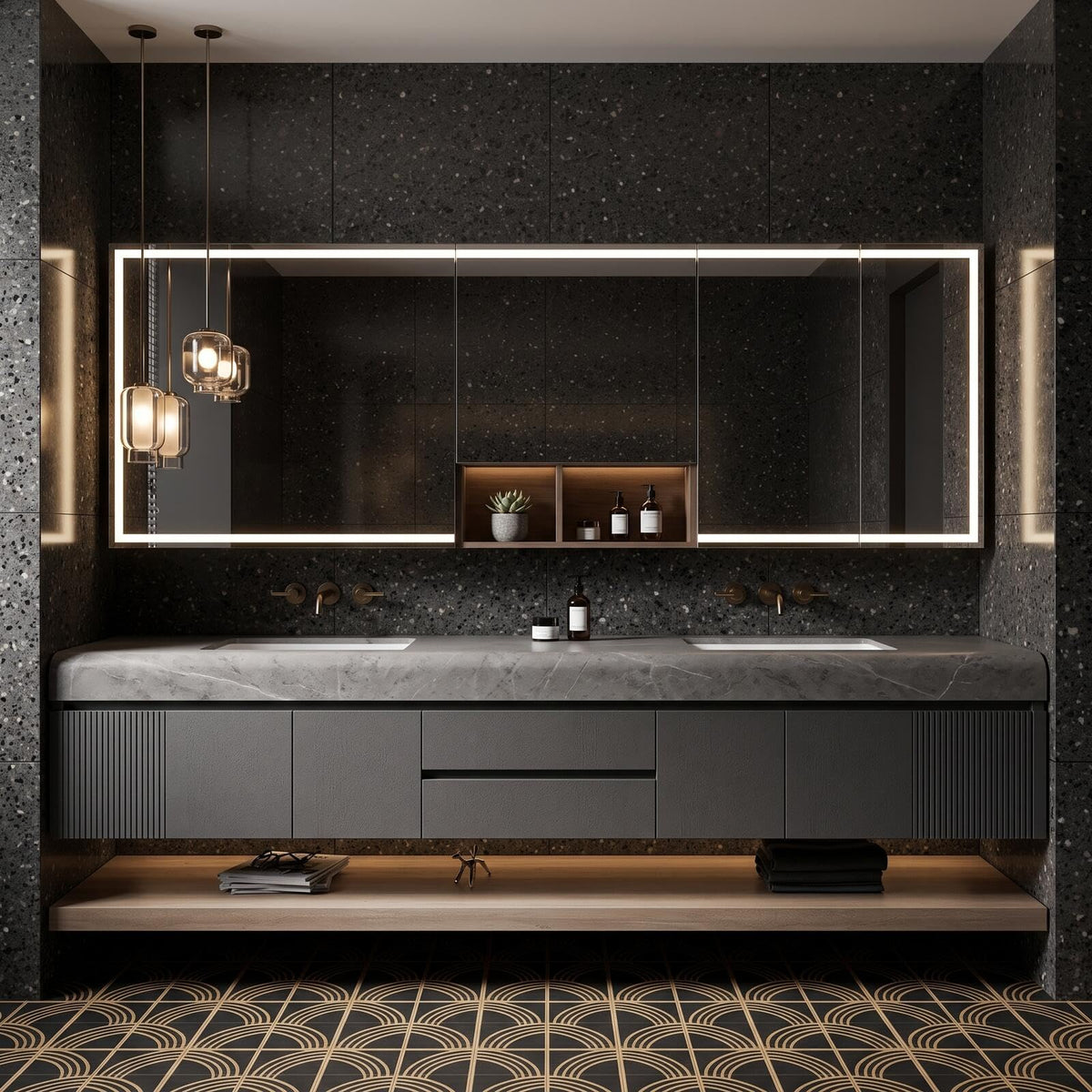 Modern Bathroom Vanity with Double Sink Hidden Handle(88in)