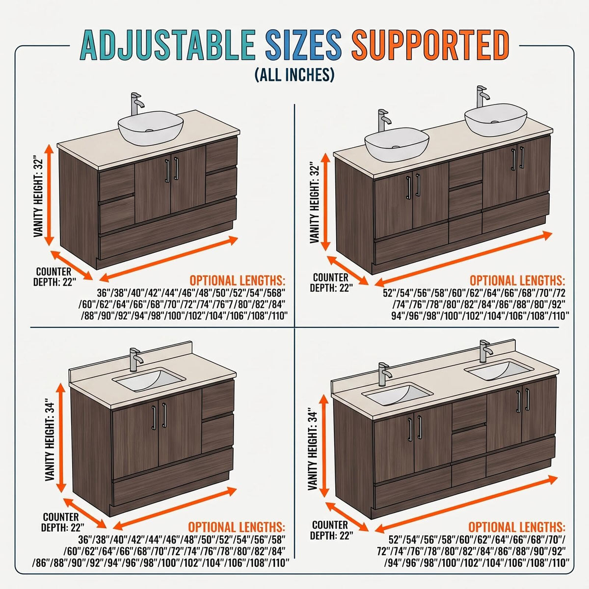 Modern Bathroom Vanity with Double Sink Hidden Handle(88in)