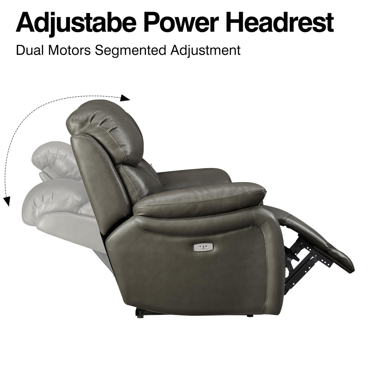 Brown Top Grain Leather Power Recliner Sofa Couch Set with USB Port.