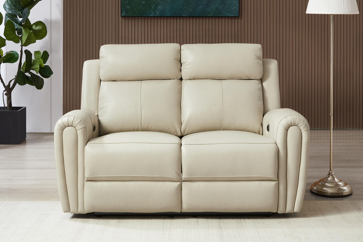 Brown Top Grain Leather Power Recliner Sofa Couch Set with USB Port.