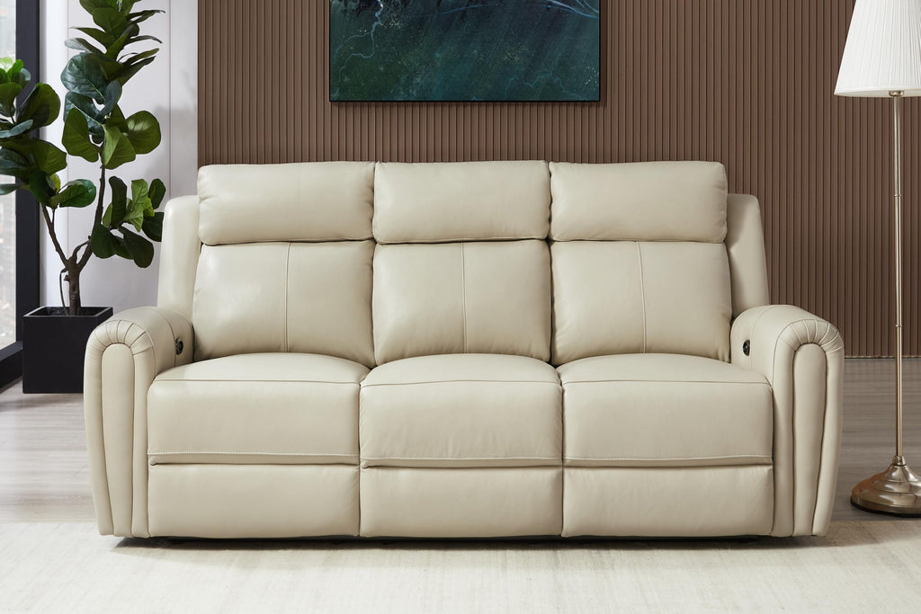 Brown Top Grain Leather Power Recliner Sofa Couch Set with USB Port.