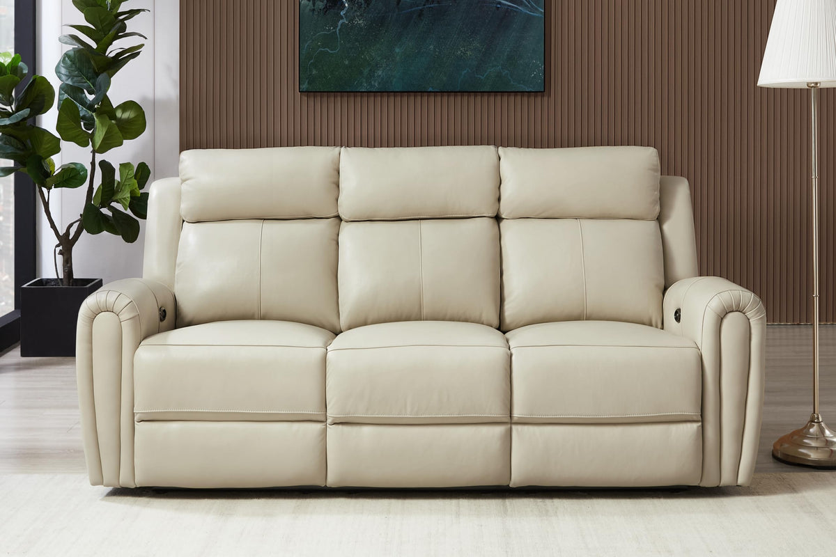 Brown Top Grain Leather Power Recliner Sofa Couch Set with USB Port.