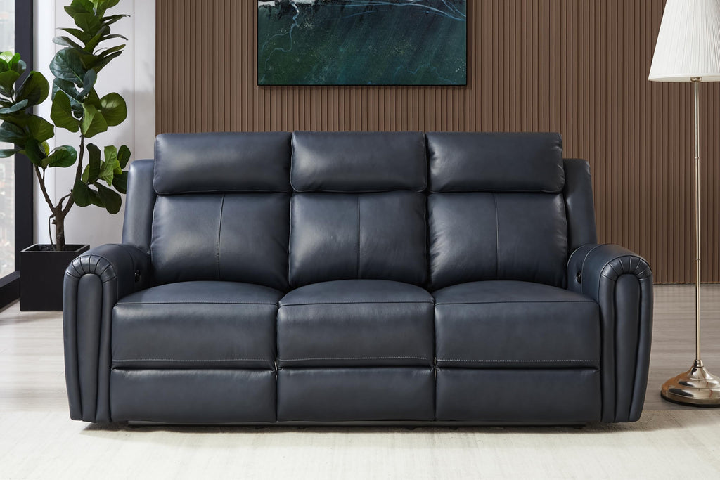 Brown Top Grain Leather Power Recliner Sofa Couch Set with USB Port.