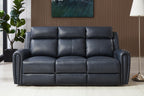 Brown Top Grain Leather Power Recliner Sofa Couch Set with USB Port.