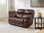 Brown Top Grain Leather Power Recliner Sofa Couch Set with USB Port.