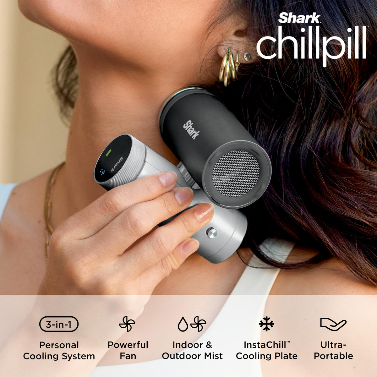 Shark ChillPill 3-in-1 Fan, Mist and Cooling Plate, Iced Latte, FA022BR