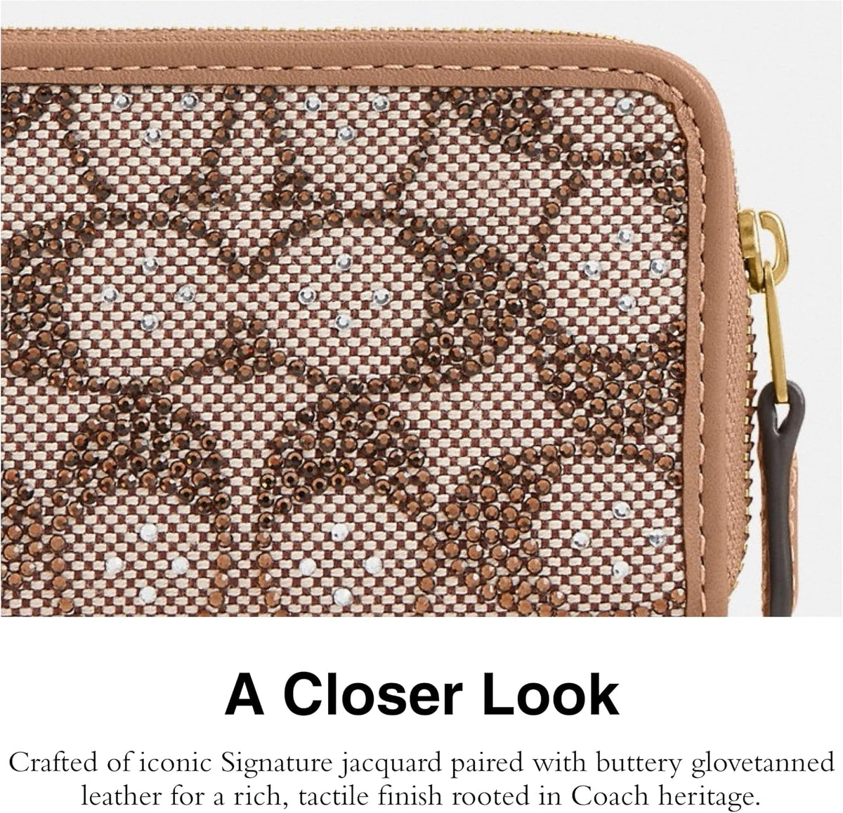 Coach Women's Crystal Signature Jacquard Essential Small Card Case, Mushroom, One Size