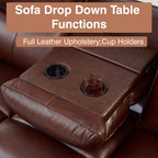 Brown Top Grain Leather Power Recliner Sofa Couch Set with USB Port.